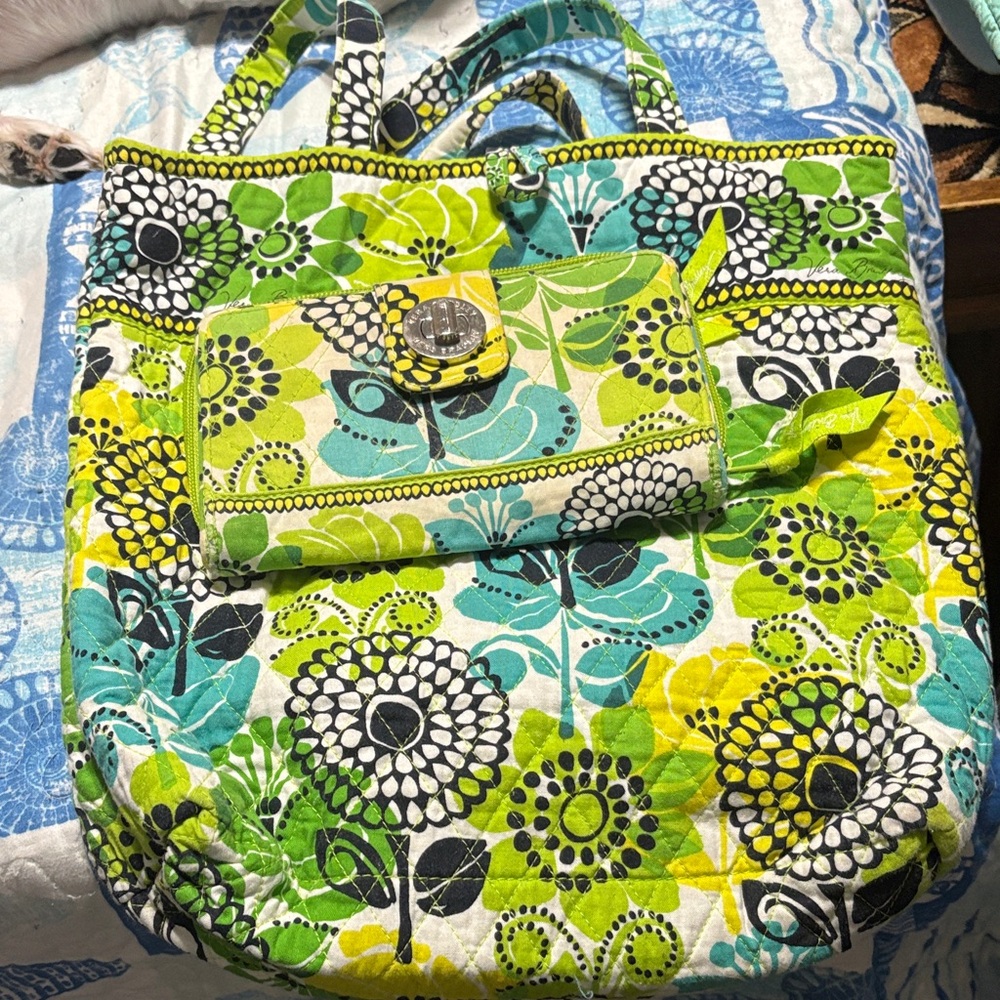 Vera Bradley Green and Blue Floral Tote with Wallet